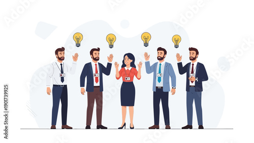 Diverse Business Team With Bright Ideas Illuminated by Lightbulbs