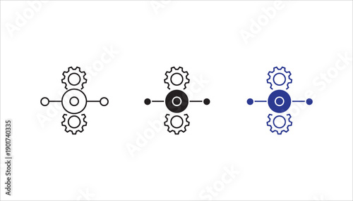 Line icon of interconnected gears representing business processes, workflow, system integration, and operational management. Ideal for automation, technology, and organization concepts.