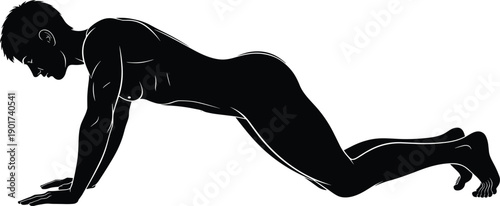 Vector, black, silhouette, illustration, of, a, person, performing, a, modified, pushup, or, plank, exercise, on, knees, for, fitness, workout, training, and, wellness, design