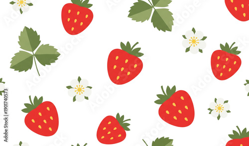 A vibrant vector illustration of strawberries and leaves on a white background