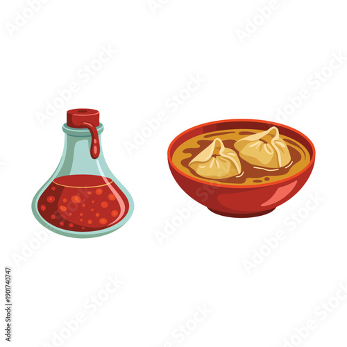 Dumpling tasting booth graphic, spicy sauce bottle, snack bowl, night market poster, vendor signage, cooking lesson session, recipe card giveaway