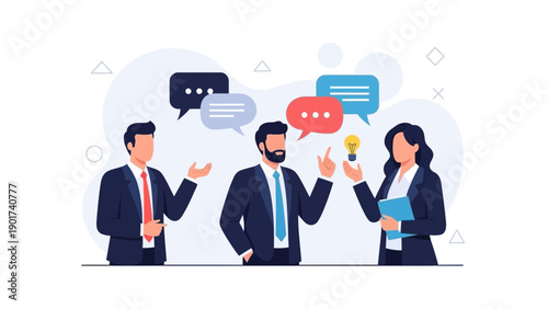 Business Team Discussing Ideas and Solutions with Lightbulb Icon