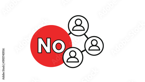 Social rejection or exclusion concept represented by a red circle with No text and a network of human profile icons.