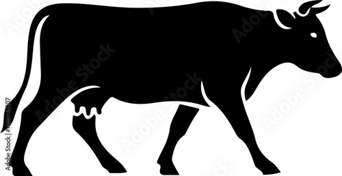 Vector illustration of a cow walking on a farm, seen from the side, showcasing livestock in a rural setting