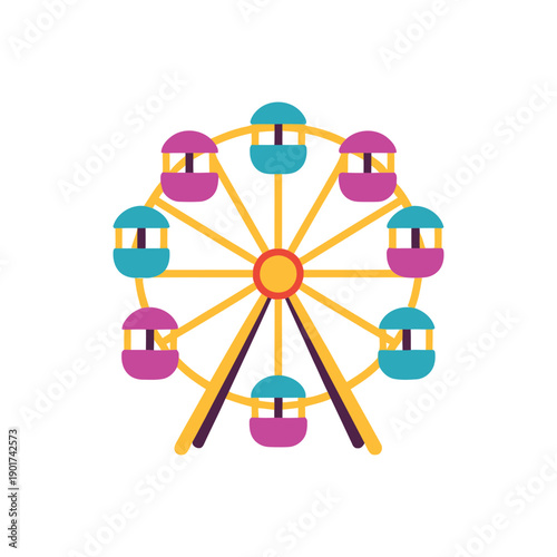 Amusement park ferris wheel icon, summer fair poster element, family festival branding, carnival ride session graphic, entertainment vector design