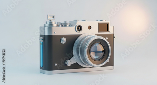 Vintage camera with silver and black body on white background professional photography equipment