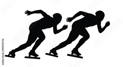 Winter Olympics Silhouettes of two speed skaters in motion, highlighting the athleticism and dynamic nature of the sport during a competition