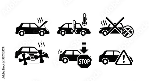 Car Warning Symbols Icons Set Vector Illustration.