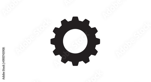 Black gear icon in simple flat design with clean white background for technology symbol