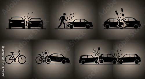 Collage of car accident scenarios illustrating different types of road incidents.