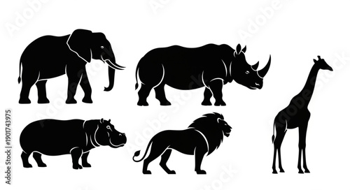 Collection of African Safari Animal Silhouettes.