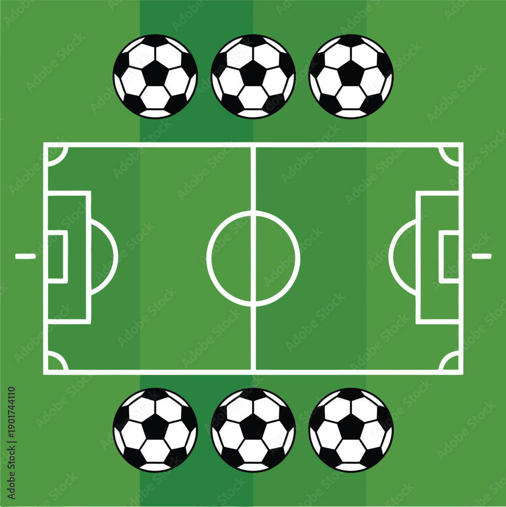 Obraz premium Football tactics board, pitch diagram with soccer balls, coaching clinic event artwork, strategy session planning, youth training camp branding