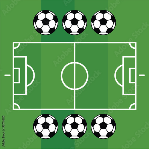 Football tactics board, pitch diagram with soccer balls, coaching clinic event artwork, strategy session planning, youth training camp branding