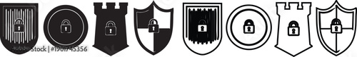 Black and white security with locks and shields protection