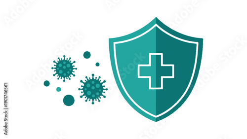 Protection against viruses and germs with a medical shield and cross symbol