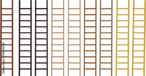 Colorful wooden ladders set isolated on white background, minimalist illustration representing growth, progress, career development concepts success, opportunity, achievement themes
