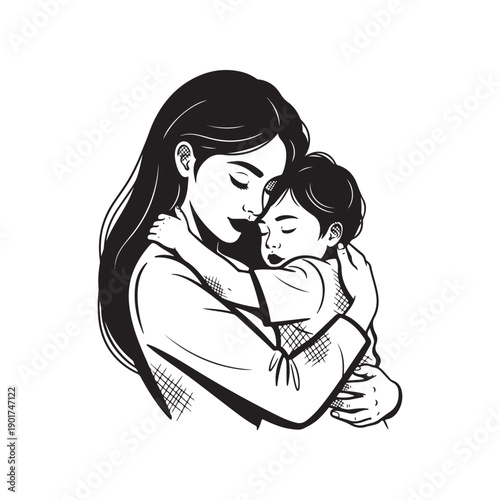 A woman holds a child close to her chest