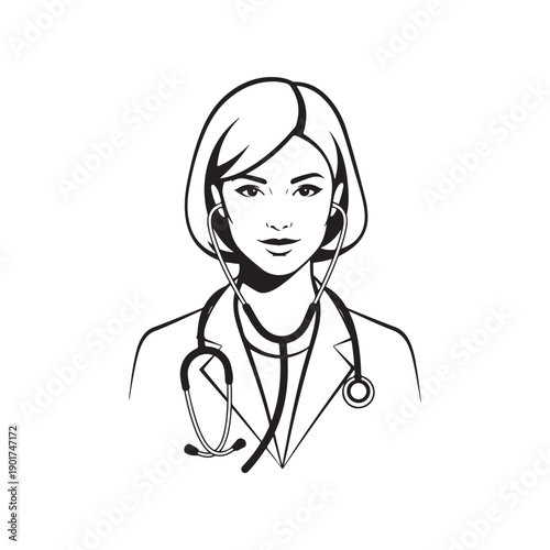 A female doctor with a stethoscope around her neck
