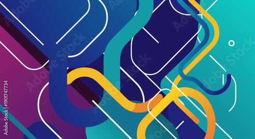 Vibrant abstract illustration of fluid shapes and lines in dynamic motion