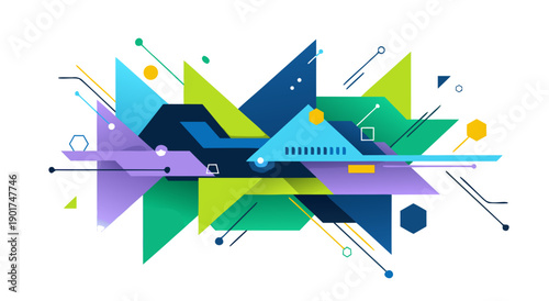 Vibrant Geometric Shapes Interacting Dynamically in a Modern Abstract Illustration