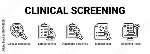 Clinical Screening web banner icon concept, with Disease Screening, Lab Screening, Diagnostic Screening, Medical Test.