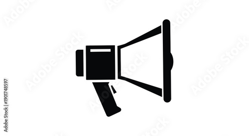 A simple black and white illustration depicts a vintage style megaphone commonly used for amplifying voices high quality