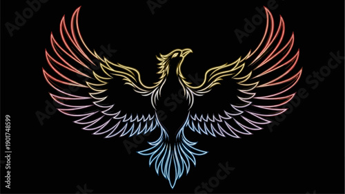 Phoenix Bird with Gradient Neon Glow on Black Background