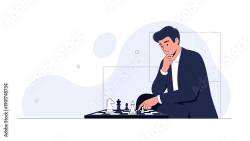 Man in Suit Playing Chess, Strategic Thinking, Business Decision Making, Indoor Game
