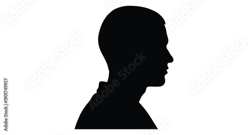 A stark silhouette depicts the profile of a man s head and neck against a bright white background