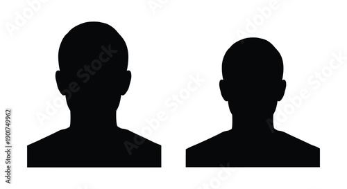 A simple graphic depicts two anonymous solid black silhouettes of human heads and shoulders high quality professional detailed