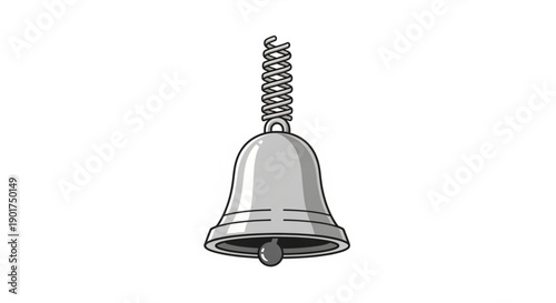Gray metal bell with coiled spring hanger on white background symbolizing alertness and notification