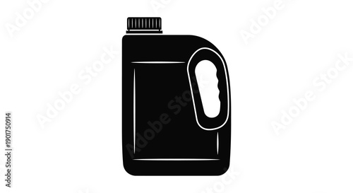 A stark black and white silhouette depicts a plastic container with a handle and screw on cap high quality professional detailed