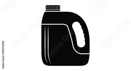 A simplistic black and white illustration depicts a plastic jug with a handle and screw on cap high quality professional detailed