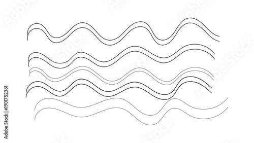 Wave line and wavy zigzag pattern lines. Vector black underlines, smooth end squiggly horizontal Wave thin line background. Vector zigzag and wavy horizontal underline. Vector illustration