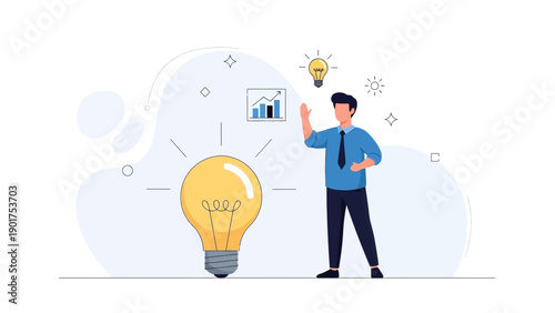 Man with Big Idea Lightbulb and Business Growth Chart
