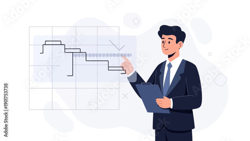 Business Man Analyzing Downward Stock Market Trend Chart