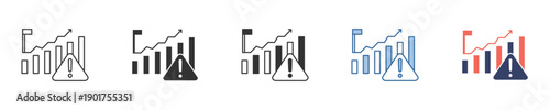 Modern scientific data analysis icon set illustrating laboratory experiments, research results, and progress trends with beakers and diverse graphs for comprehensive visualization