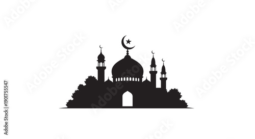 Island Mosque Courtyard Silhouette Design Element