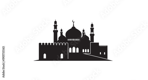 Ramadan Mosque Riverside Silhouette Icon