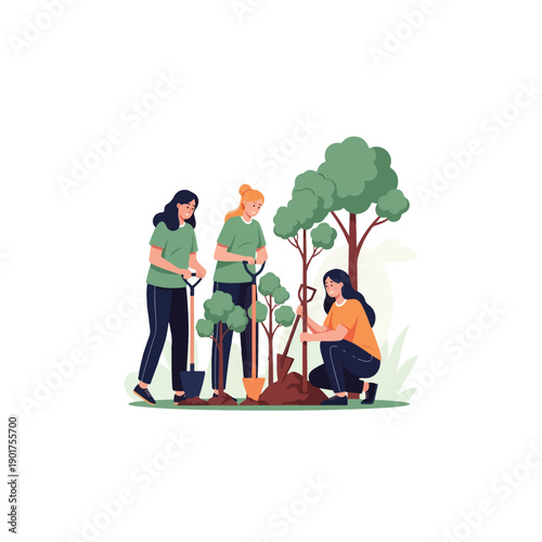 People planting a tree in a park or garden together