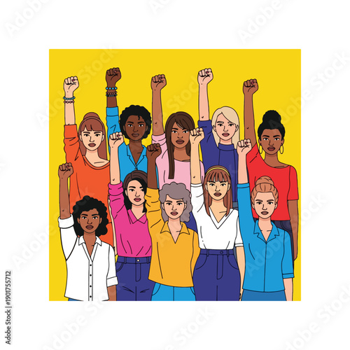 A group of women with raised fists in solidarity