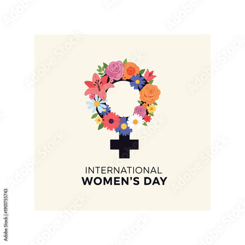International women's day logo with floral wreath