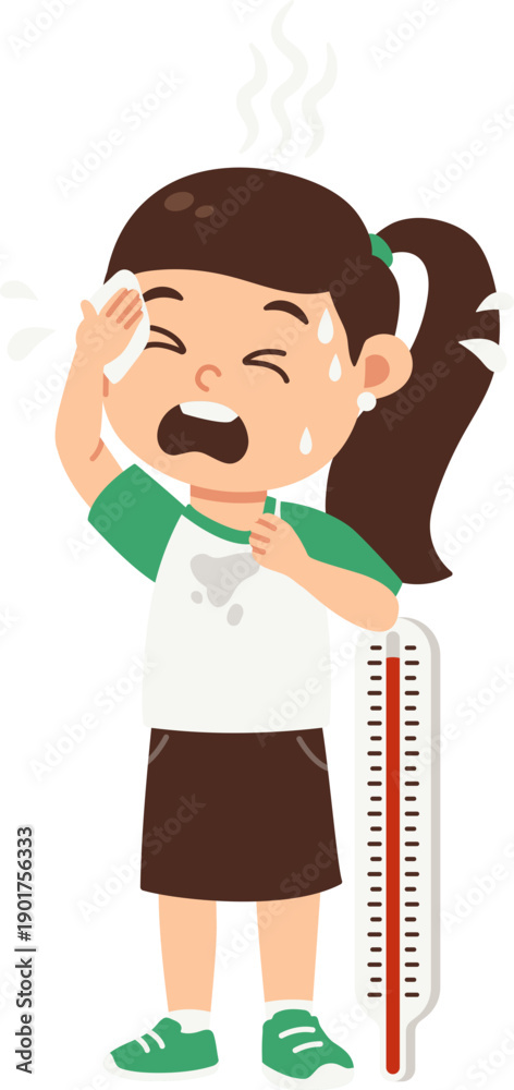 Fototapeta premium Heatwave and Ecology, Girl Character Illustration feel Earth’s High Temperature