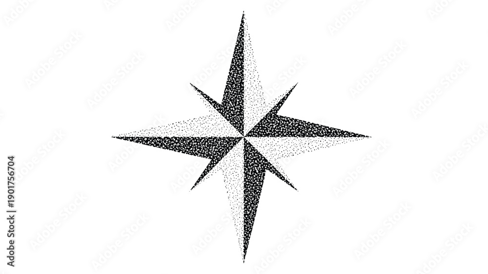 Fototapeta premium Detailed stippled compass rose or star illustration for navigation nautical design themes maritime exploration and ancient map decorations.