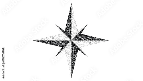 Detailed stippled compass rose or star illustration for navigation nautical design themes maritime exploration and ancient map decorations.