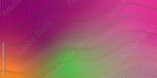 Abstract dark wave background with magenta pink green and orange gradient and grainy texture design