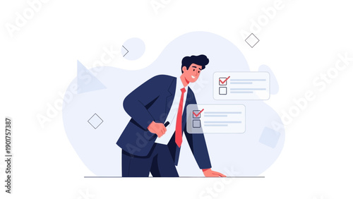 Businessman checking checklist, tasks completion, planning, strategy, success concept