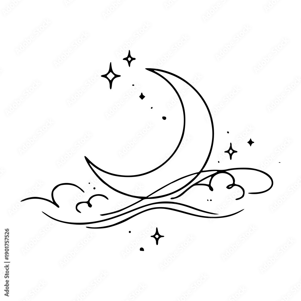 Ταπετσαρία celestial moon and clouds tattoo flash design