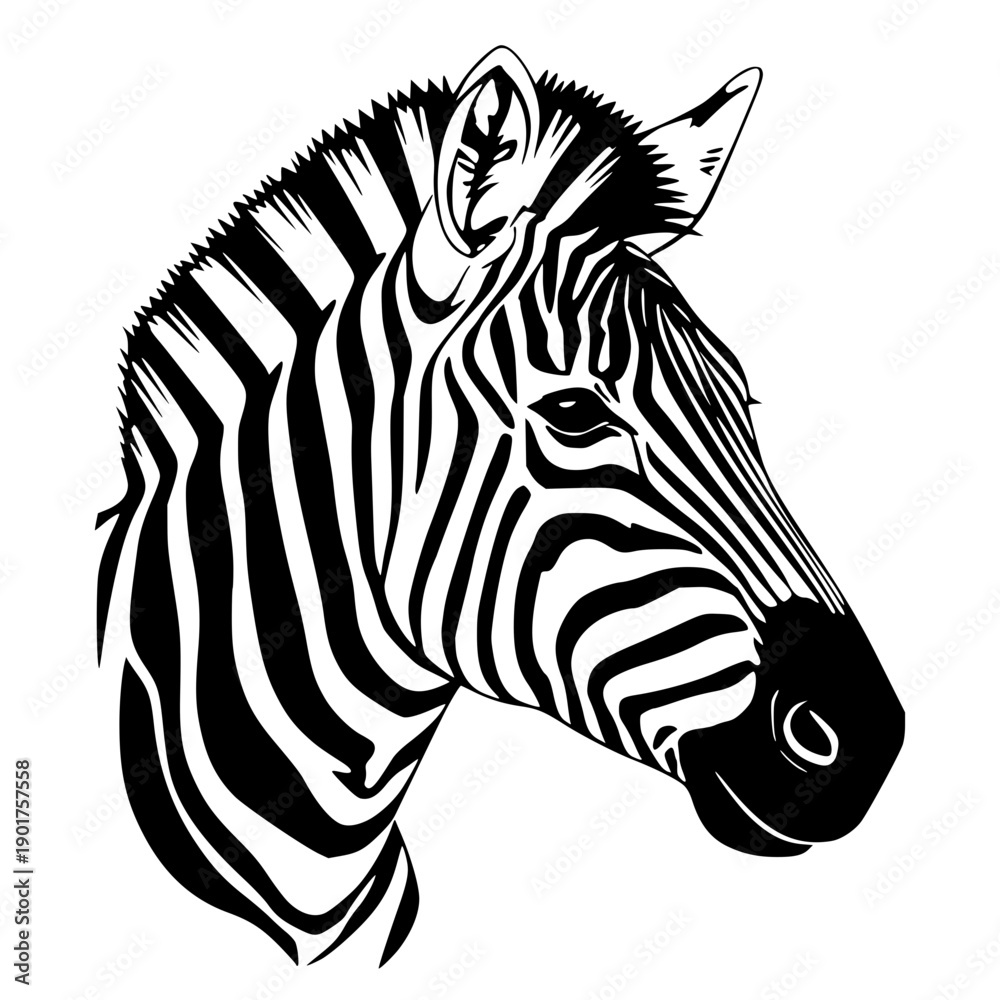 Fototapeta premium Elegant zebra head portrait in a minimalist black ink style. High-contrast wildlife vector art on a neutral beige background, perfect for modern safari decor and nature-themed graphic design.