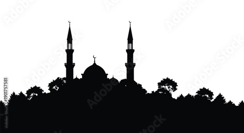 Ramadan Village Mosque Silhouette Icon